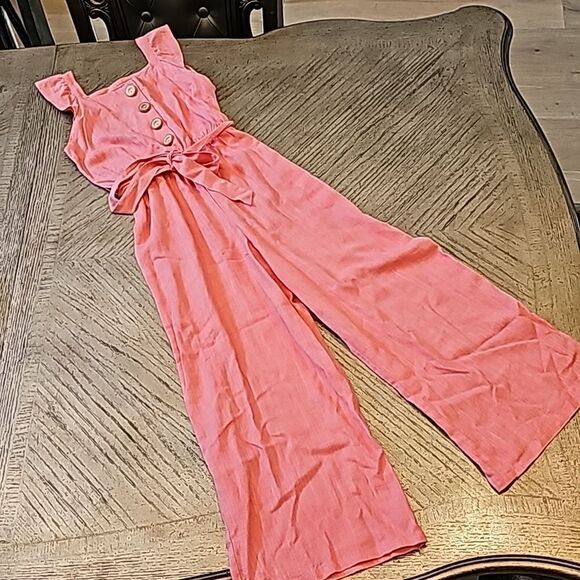 Linen coral jumpsuit romper size M 7/8 - Picture 1 of 10